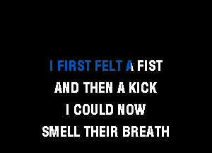 l FIRST FELT A FIST

AND THEN A KICK
I COULD HOW
SMELL THEIR BREATH