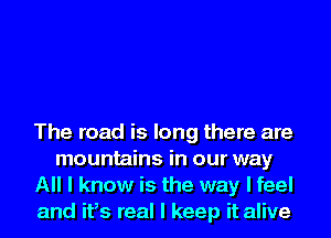 The road is long there are
mountains in our way
All I know is the way I feel
and ifs real I keep it alive