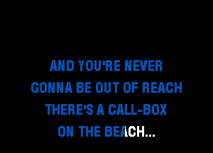 AND YOU'RE NEVER
GONNA BE OUT OF RERCH
THERE'S A CALL-BOX

ON THE BEACH... l