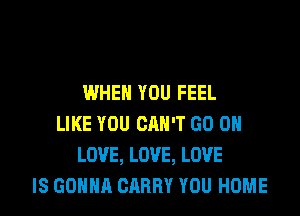 WHEN YOU FEEL

LIKE YOU CAN'T GO ON
LOVE, LOVE, LOVE
IS GONNA CARRY YOU HOME