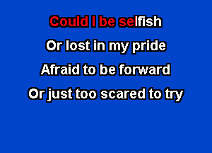 Could I be selfish
Or lost in my pride
Afraid to be forward

Orjust too scared to try