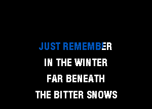 JUST REMEMBER

IN THE WINTER
FAR BENEATH
THE BITTER SHOWS