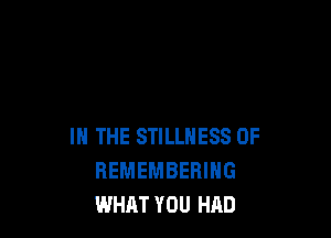IN THE STILLNESS 0F
REMEMBERING
WHAT YOU HAD
