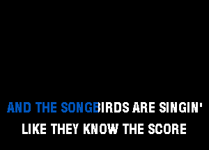 AND THE SOHGBIRDS ARE SIHGIH'
LIKE THEY KNOW THE SCORE