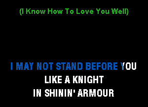 (I Know How To Love You Well)

I MAY NOT STAND BEFORE YOU
LIKE A KNIGHT
IN SHININ'ARMOUR