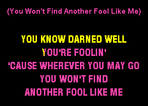 (You Won't Find Another Fool Like Me)

YOU KNOW DARHED WELL
YOU'RE FOOLIH'
'CAUSE WHEREVER YOU MAY GO
YOU WON'T FIND
ANOTHER FOOL LIKE ME