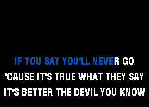 IF YOU SAY YOU'LL NEVER GO
'CAU SE IT'S TRUE WHAT THEY SAY
IT'S BETTER THE DEVIL YOU KNOW