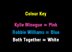 Colour Key

Kylie Minogue Pink

Robbie Williams Blue
Both Together 2 White