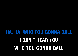 HA, HA, WHO YOU GONNA CALL
I CAN'T HEAR YOU
WHO YOU GONNA CALL