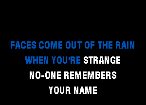 FACES COME OUT OF THE RAIN
WHEN YOU'RE STRANGE
HO-OHE REMEMBERS
YOUR NAME