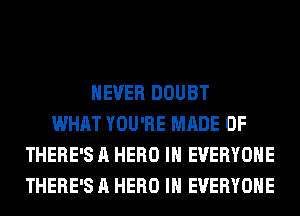 NEVER DOUBT
WHAT YOU'RE MADE OF
THERE'S A HERO IH EVERYONE
THERE'S A HERO IH EVERYONE