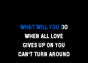 WHAT WILL YOU DO

WHEN ALL LOVE
GIVES UP ON YOU
CAN'T TURN AROUND