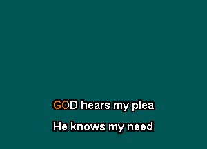 GOD hears my plea

He knows my need
