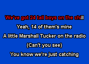 We've got 24 tall boys on the chill
Yeah, 14 of them's mine
A little Marshall Tucker on the radio
(Can't you see)

You know we're just catching