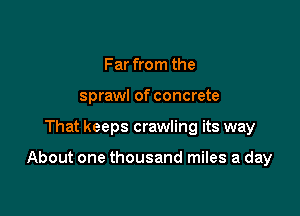 Far from the
sprawl of concrete

That keeps crawling its way

About one thousand miles a day