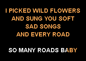 I PICKED WILD FLOWERS
AND SUNG YOU SOFT
SAD SONGS
AND EVERY ROAD

SO MANY ROADS BABY