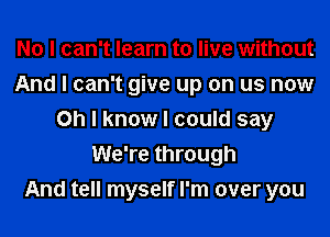 No I can't learn to live without
And I can't give up on us now
Oh I know I could say
We're through
And tell myself I'm over you