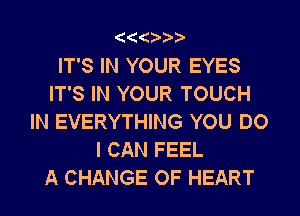 (((1

IT'S IN YOUR EYES
IT'S IN YOUR TOUCH
IN EVERYTHING YOU DO
I CAN FEEL
A CHANGE OF HEART