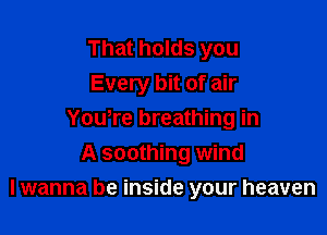 That holds you
Every bit of air

You're breathing in
A soothing wind
I wanna be inside your heaven