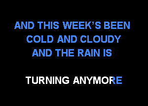 AND THIS WEEWS BEEN
COLD AND CLOUDY
AND THE RAIN IS

TURNING ANYMORE