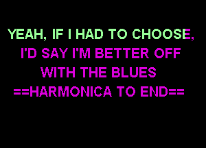 YEAH, IF I HAD TO CHOOSE,
I'D SAY I'M BETTER OFF
WITH THE BLUES
HARMONlCA TO END