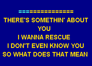 THERE'S SOMETHIN' ABOUT
YOU
I WANNA RESCUE
I DON'T EVEN KNOW YOU
SO WHAT DOES THAT MEAN