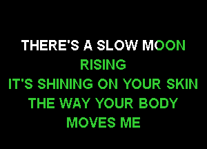 THERE'S A SLOW MOON
RISING

IT'S SHINING ON YOUR SKIN
THE WAY YOUR BODY
MOVES ME