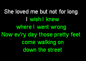 She loved me but not for long
I wishl knew
wherel went wrong

Now ev'ty day those pretty feet
come walking on
down the street