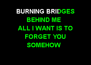 BURNING BRIDGES
BEHIND ME
ALL I WANT IS TO

FORGET YOU
SOMEHOW