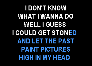 I DON'T KNOW
WHAT I WANNA DO
WELL I GUESS
I COULD GET STONED
AND LET THE PAST
PAINT PICTURES
HIGH IN MY HEAD