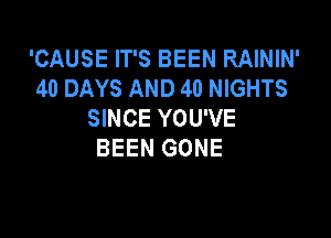 'CAUSE IT'S BEEN RAININ'
40 DAYS AND 40 NIGHTS
SINCE YOU'VE

BEEN GONE