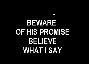 BEWARE
OF HIS PROMISE

BELIEVE
WHAT I SAY