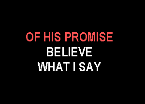 OF HIS PROMISE
BELIEVE

WHAT I SAY