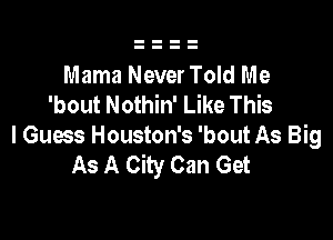 Mama Never Told Me
'bout Nothin' Like This

I Guess Houston's 'bout As Big
As A City Can Get