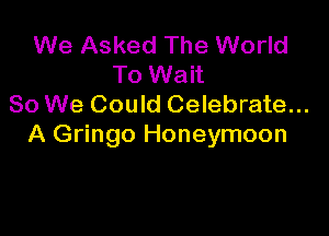 We Asked The World
To Wait
So We Could Celebrate...

A Gringo Honeymoon