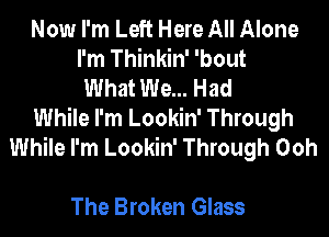 Now I'm Left Here All Alone
I'm Thinkin' 'bout
What We... Had
While I'm Lookin' Through
While I'm Lookin' Through Ooh

The Broken Glass