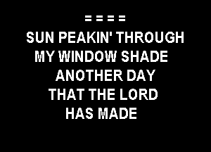 SUN PEAKIN' THROUGH
MY WINDOW SHADE
ANOTHER DAY

THAT THE LORD
HAS MADE