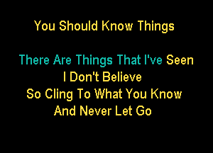 You Should Know Things

There Are Things That I've Seen
I Don't Believe
80 Cling To What You Know
And Never Let Go