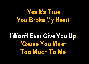 Yes IVs True
You Broke My Heart

lWonYt Ever Give You Up
'Cause You Mean
Too Much To Me