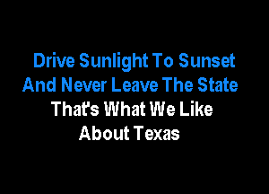 Drive Sunlight To Sunset
And Never Leave The State

That's What We Like
About Texas