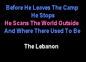 Before He Leaves The Camp
He Stops
He Scans The World Outside
And Where There Used To Be

The Lebanon
