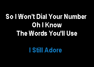 So I Won't Dial Your Number
Oh I Know
The Words You'll Use

I Still Adore