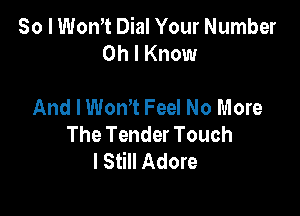 So I Wth Dial Your Number
Oh I Know

And I Won? Feel No More

The Tender Touch
I Still Adore