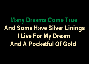 Many Dreams Come True
And Some Have Silver Linings

I Live For My Dream
And A Pocketful Of Gold