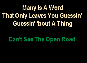 Many Is A Word
That Only Leaves You Guessin'
Guessin' 'bout A Thing

Can't See The Open Road