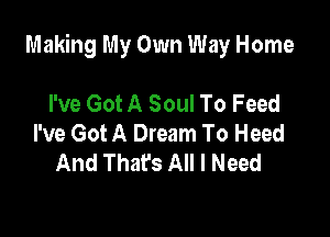 Making My Own Way Home

I've Got A Soul To Feed
I've Got A Dream To Heed
And That's All I Need