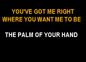 YOU'VE GOT ME RIGHT
WHERE YOU WANT ME TO BE

THE PALM OF YOUR HAND