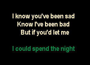 I know you've been sad
Know I've been bad

But if you'd let me

I could spend the night