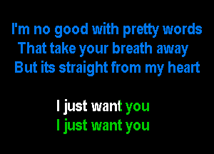 I'm no good with pretty words
That take your breath away
But its straight from my heart

I just want you
I just want you