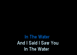 In The Water
And I Said I Saw You
In The Water